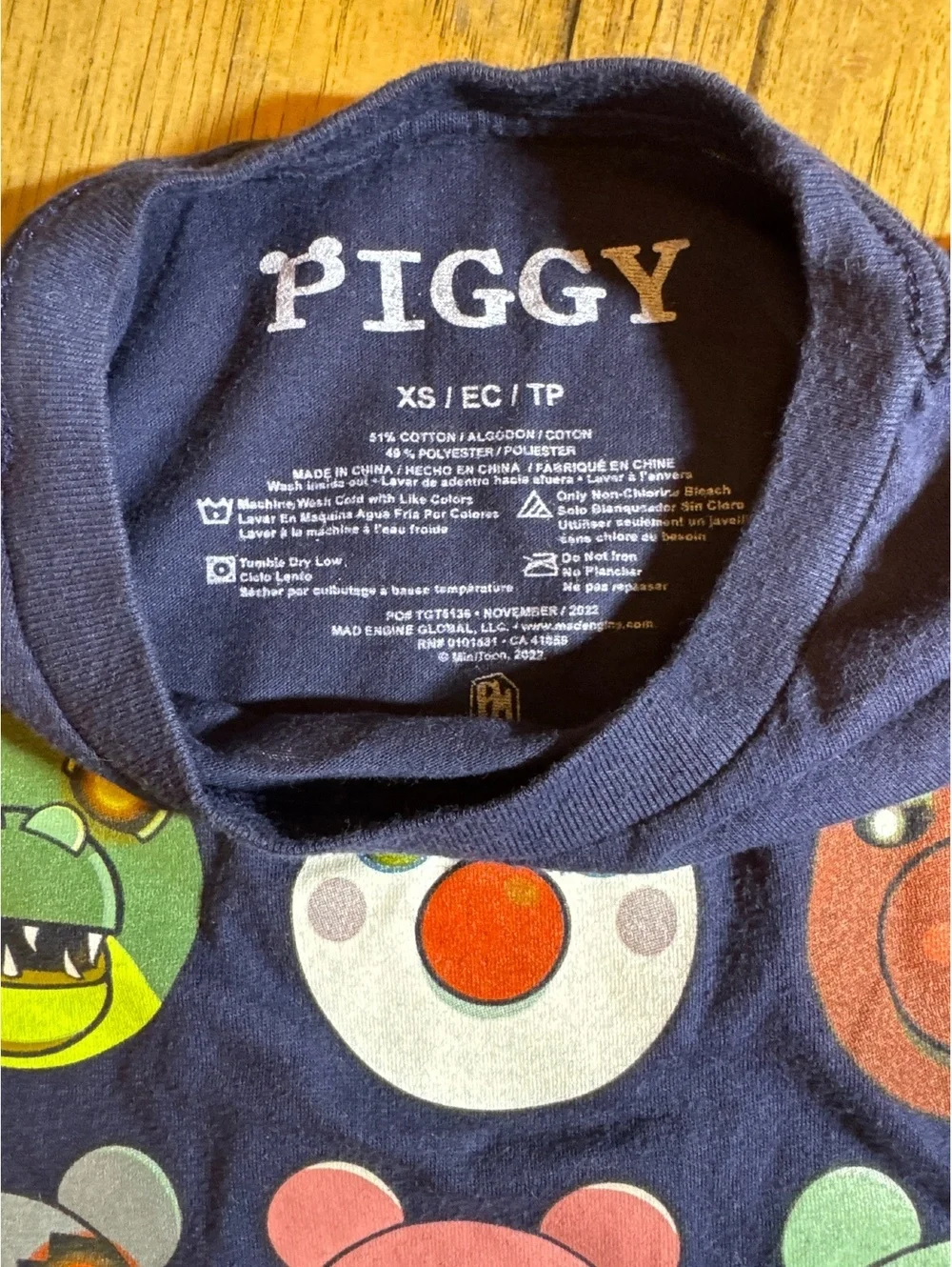 Piggy Roblox Character Faces Graphic T-Shirt Boys (XS) 5T Navy Blue